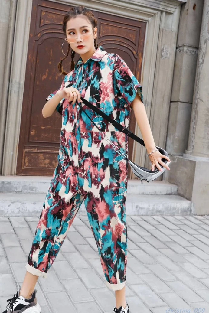 

European and American tide brand large size women's tooling jumpsuit 2020 summer new hip-hop port style loose thin jumpsuit