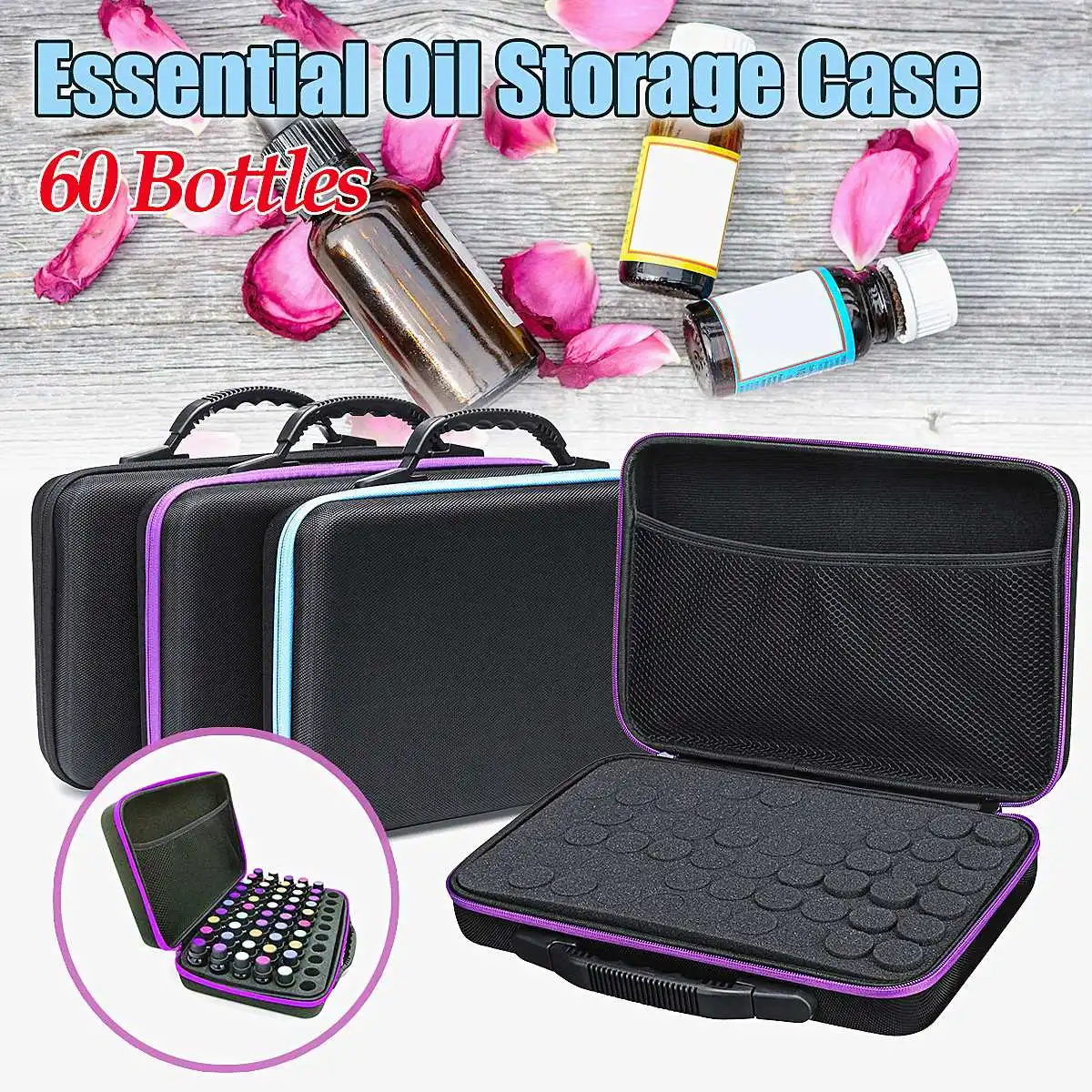

60 Slots 15 ml Essential Oil Bottle Case Aromatherapy Storage Bag For Journey (Essential Oils Not Included)