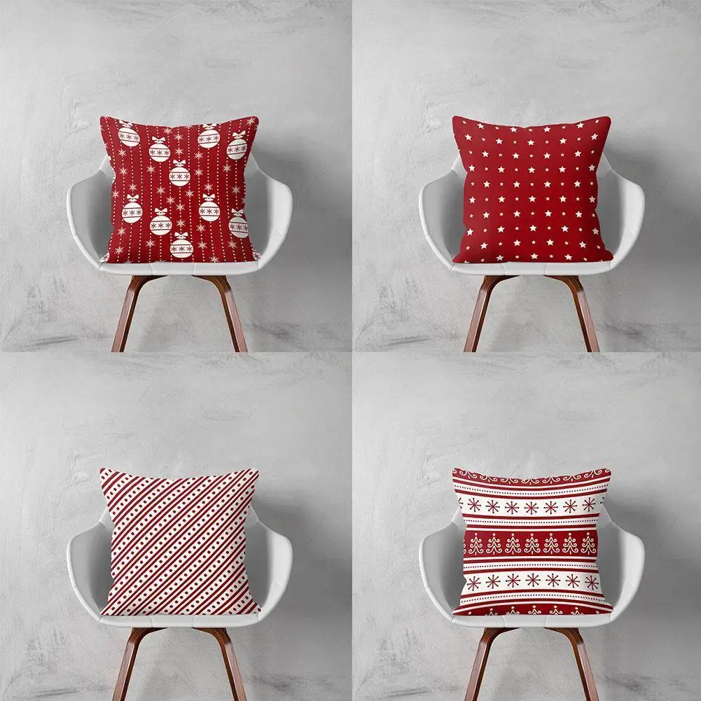 

Christmas Pillow Case Red Geometric Cushion Cover Decorative Throw Decor Plaid Striped Pillow Pillow Home Sofa Fashion T0I8
