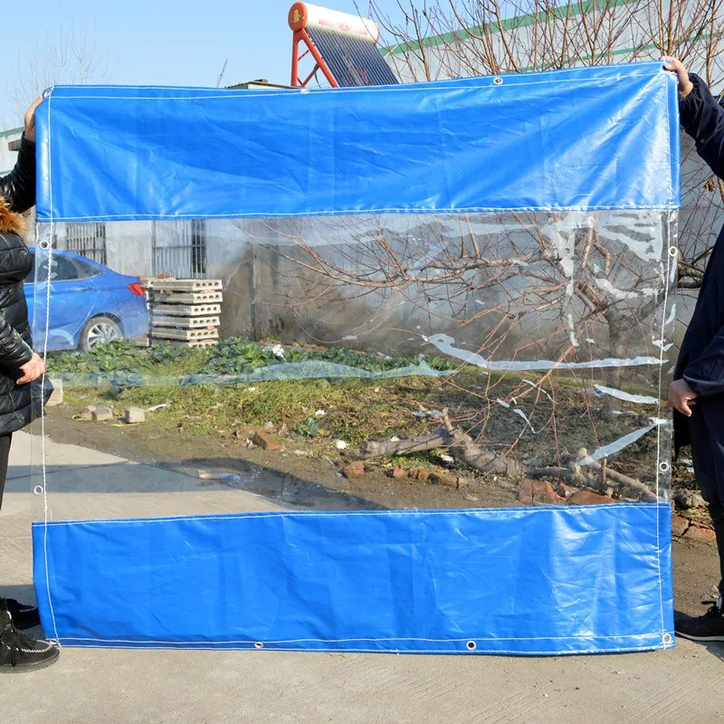 Фото Outdoor Transparent Tarpaulin Colour Splice Waterproof Cloth 0.3MM Sunscreen Windshield PVC Tarp Restaurant Rain Curtain №2
