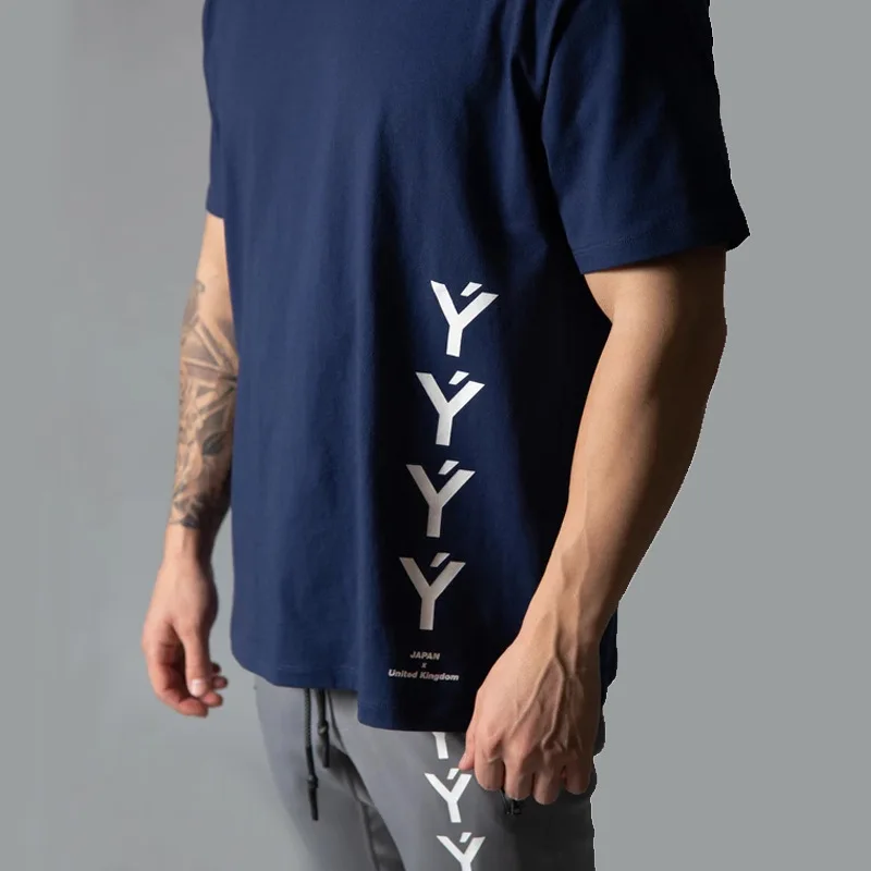 

Summer Cotton Breathable Men Short Sleeve Round Neck Casual Sports T-Shirt Gym Fitness Training Tees New Letter Print Tops