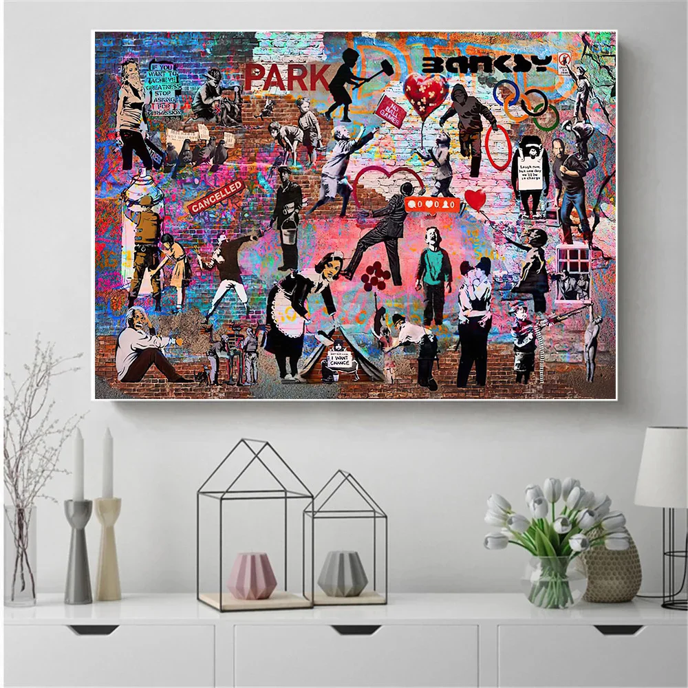 

Картина на холсте, с изображением уличных граффити, без рамки