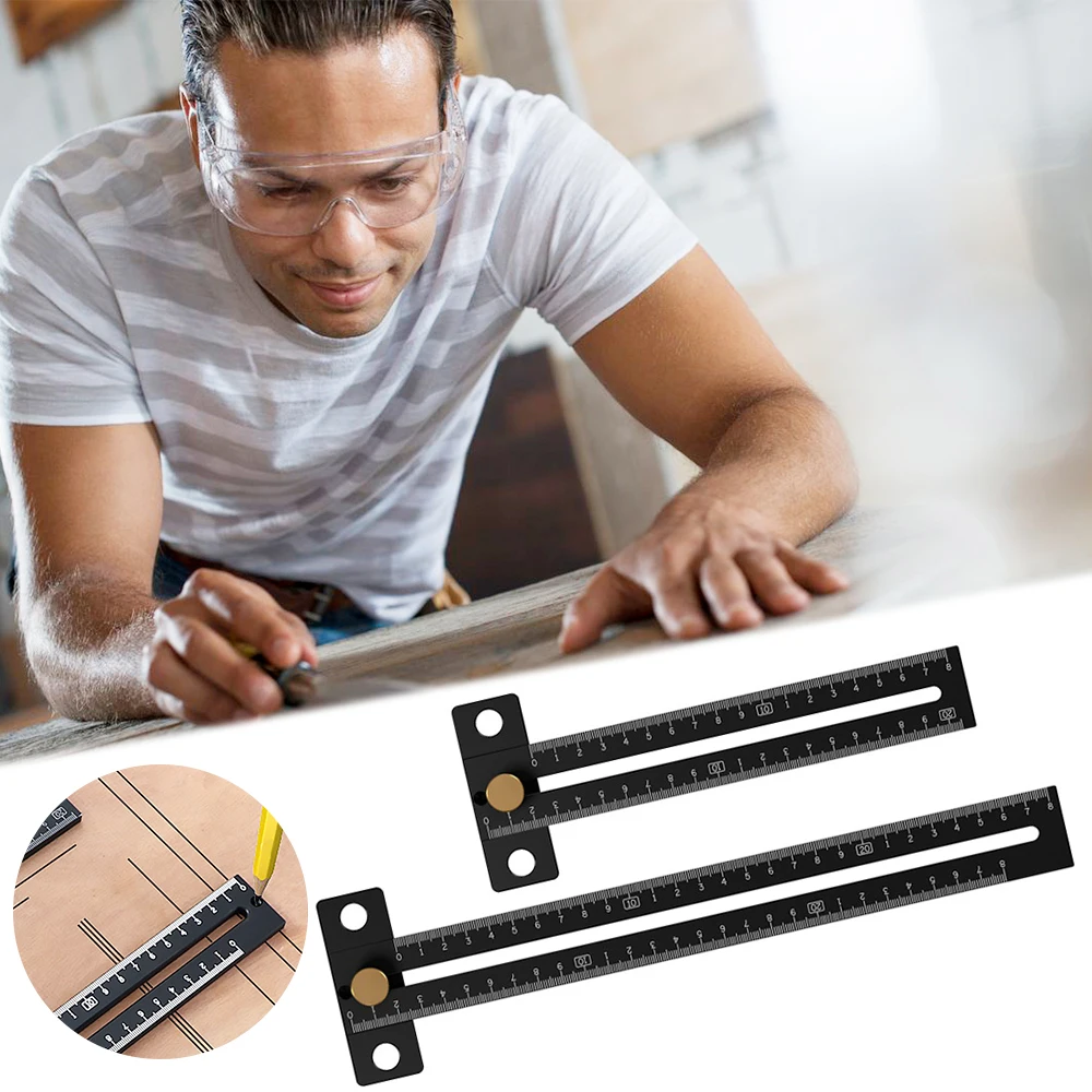 

180mm/280mm Woodworking Scribing Device Straight Guide Rule Measuring Tools Aluminium Alloy Hole Measuring Ruler
