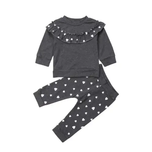 

2pcs Kid Baby Girls Toddler Love Heart Ruffle T-shirt+leggings Pants Outfits Clothes Set 0-4 Years