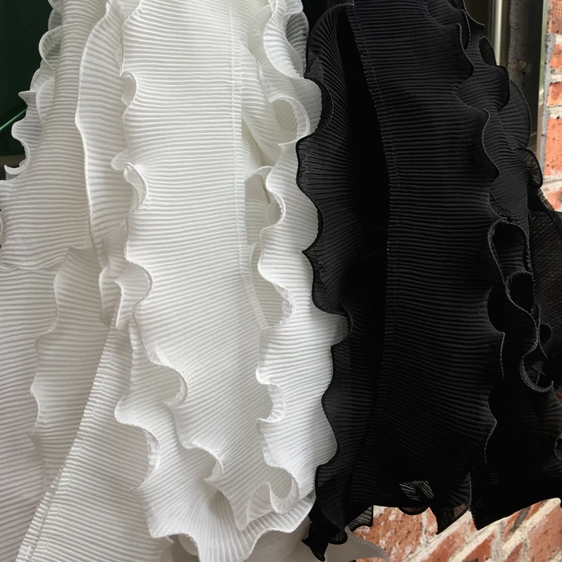 

1Yard 90cm 2020 High Quality Laces Black White Lace Applique Sewing Trim Collar 7CM Ribbon Pleated Lace Fabric For Dresses QZ7