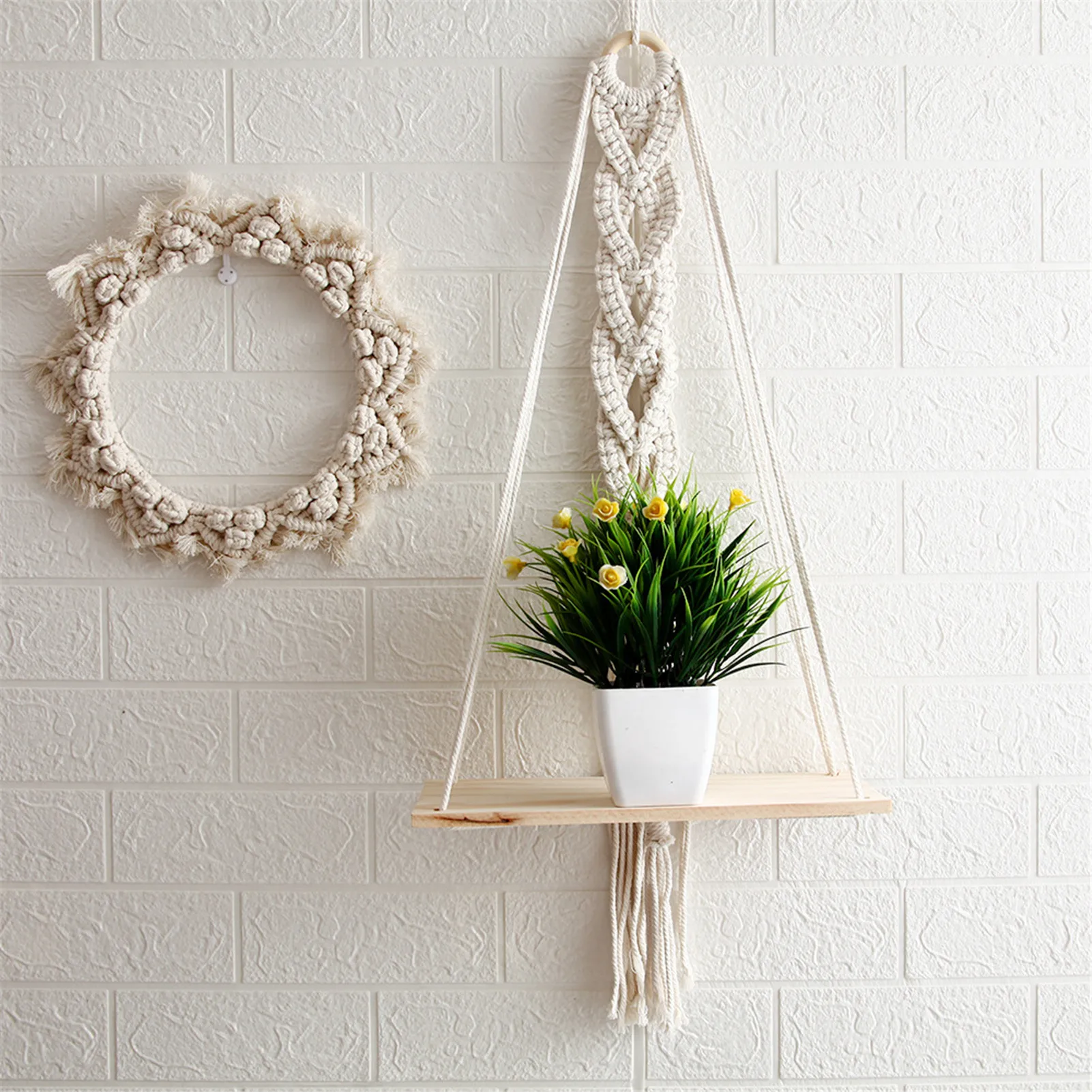

Woven lace tapestry shelf cotton rope tassel plant hanger woven tapestry rack home living room bedroom decorations.