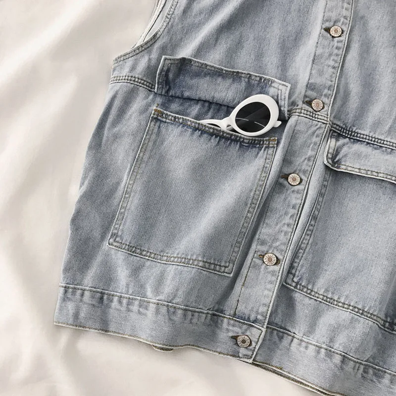 Женский джинсовый жилет ZQLZ Свободный Повседневный винтажный черного цвета без