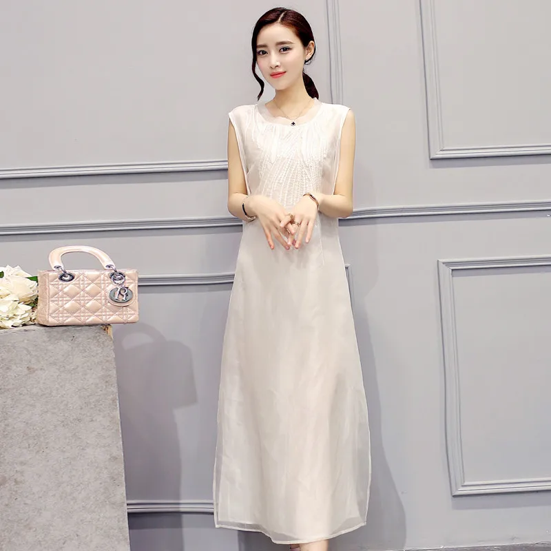 Женское винтажное шелковое платье Летнее белое 2020|Женские платья| |