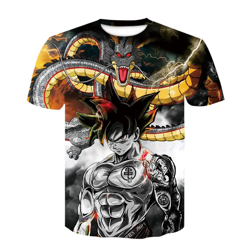 Новинка 2019 Лето Dragon Ball Z Мужская и женская футболка с 3D принтом супер сайян Goku мода