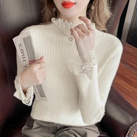 fashion women winter warmer clothing knitted pullover sweater s xl office lady jacket girls lace neck thermal velvet underwear