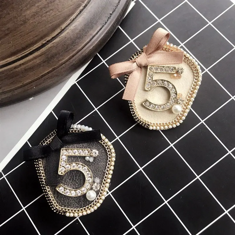 Винтажная маленькая брошь с номером 5 значок из водного меха тканевая булавка для