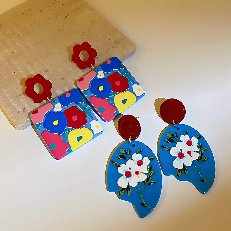 

Brazil Acrylic Earring S925 Sliver Needle DIY Flower Exaggerated Design Sweet Mixed Color Beach Holiday Earrings Jewelry серьги