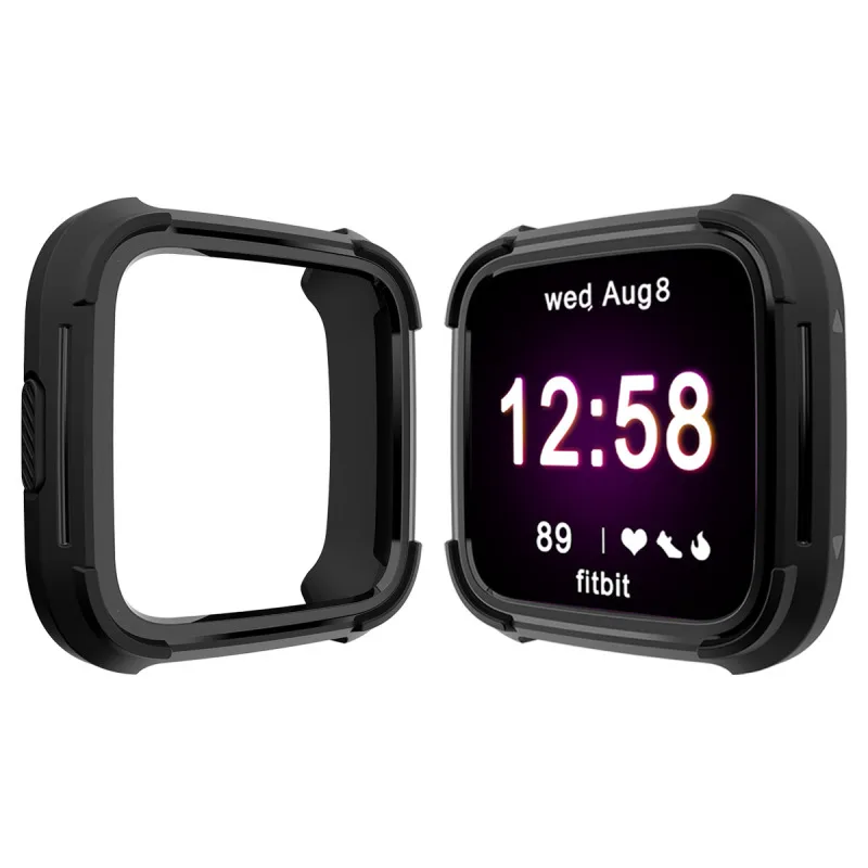 Черный 6 цветов ТПУ и ПК чехол для Fitbit Versa, ремешок часы в виде ракушки Экран протектор Аксессуары для смарт-часов для Fitbit Versa Lite - Цвет: Черный