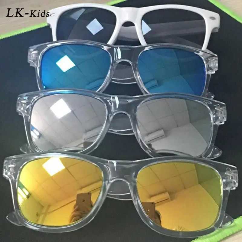 

LongKeeper Classic Square Mirrored Kids Sunglasses Girls Boys Rivet Mirror Goggle Black/Clear Frame Eyewear UV400 Gafas De Sol