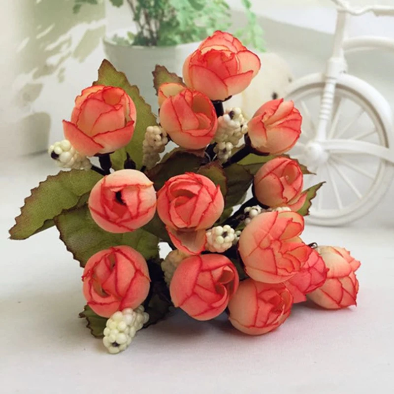 

15 Heads/Brouquet Simulation Silk Rose Flowers Brouquet Artificial Roses Bract For Home Wedding Party Festival Decorative