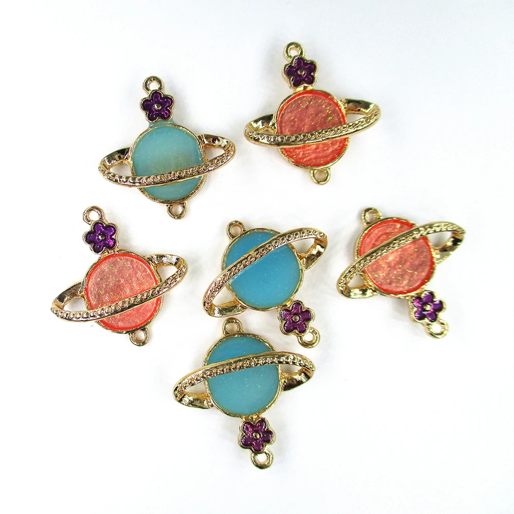 10 шт./лот сплав эмаль планета Сатурн Круглый соединитель для изготовления