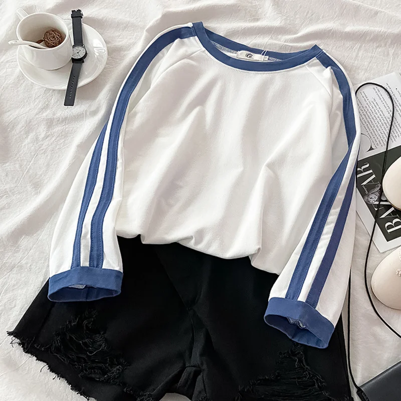 

New Spring and Autumn Preppy Style Bottoming Shirt Thin T-shirt Women's Long Sleeves Inner Wear 2021korean Style Loose Top Wear