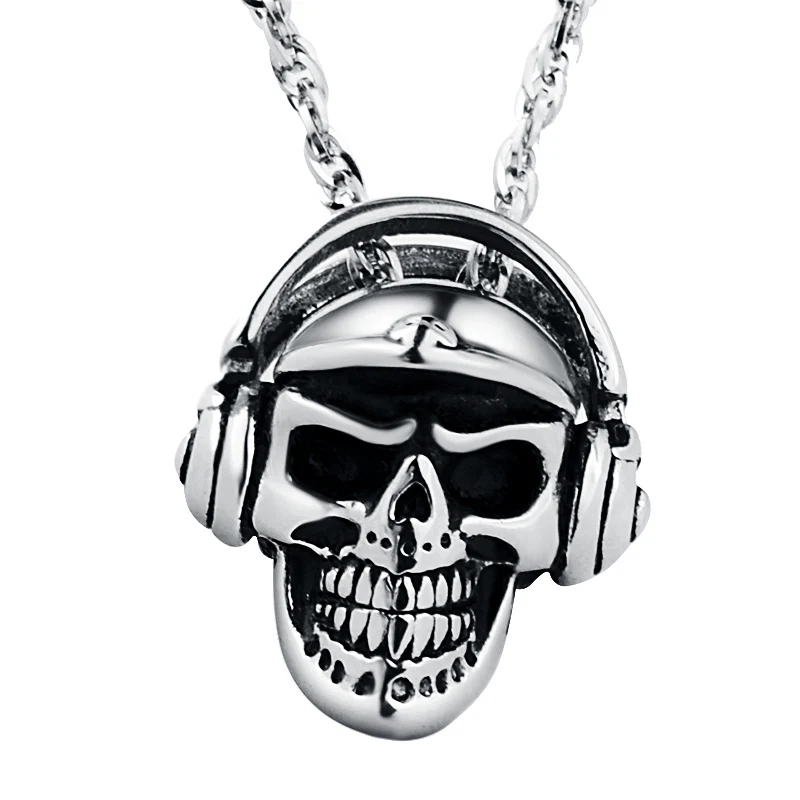 Valily Jewelry мужские Цепочки и ожерелья череп голова с bluetooth гарнитура кулон Цепочки и ожерелья Нержавеющая сталь модные золотые Earephones кулон