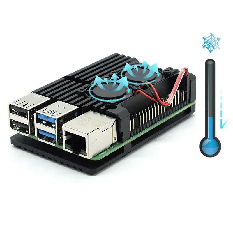 Двухвентиляторный Raspberry Pi 4 Model B / 3B + цветный Алюминиевый металлический чехол с