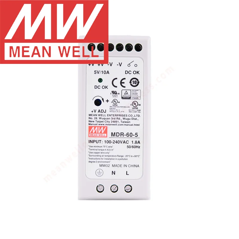 

Original Mean Well MDR-60-5/12/24/48 series DC 5V 12V 24V 48V meanwell 60w Single Output Industrial DIN Rail Power Supply