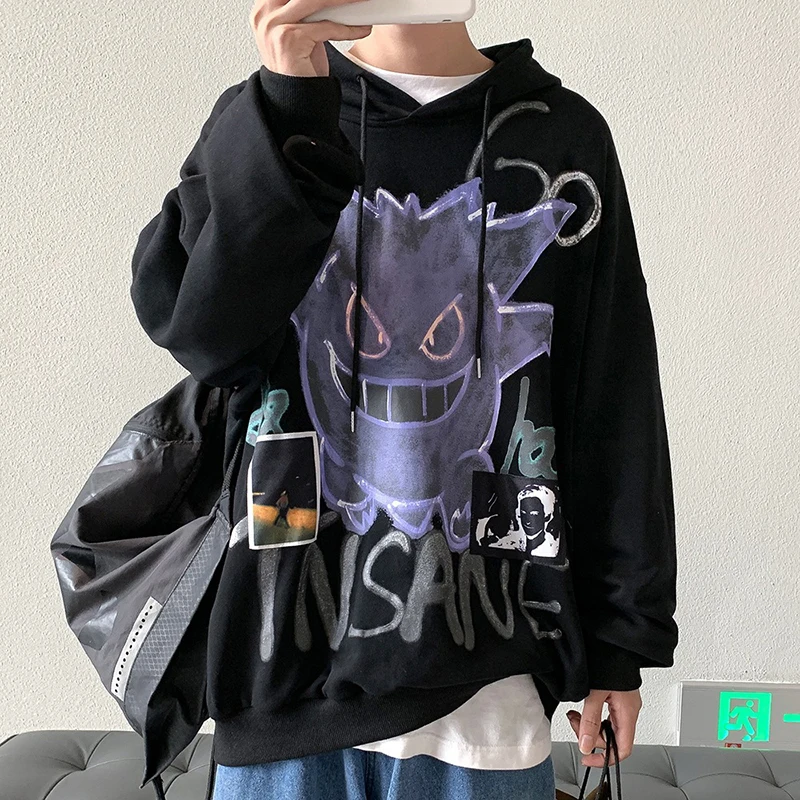 

Man Hip Hop Hoodies Sweatshirts Autumn Winter Casual Insane Print Tops Hooded Boy Long Sleeve Loose Pullovers Clothes Outerwears