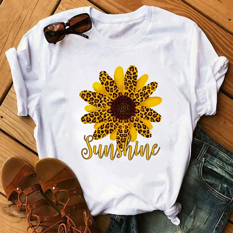 

Summer women's fashion flowers leopard print ladies T-shirt love printing tee cute animal tops