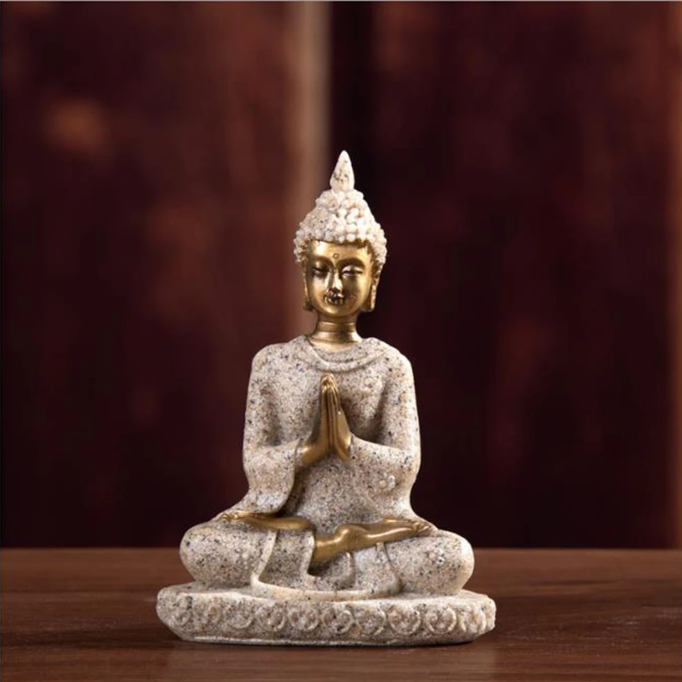 

2PCS Sandstone Buddha Ornaments Southeast Asia Small Sitting Buddha Resin Figurine Home Decor Buddhist 0rnaments