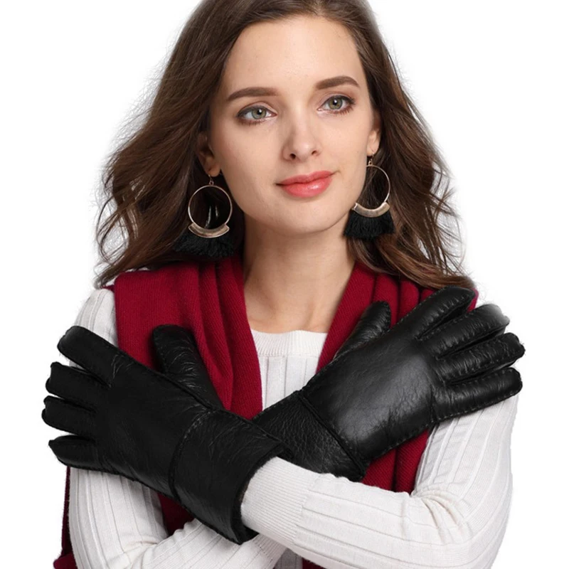 

Winter Men's Genuine Leather Gloves for Driving Motorcycle Super Warm Large Natural Fur Gloves Male Outdoor Skiing Guantes Women
