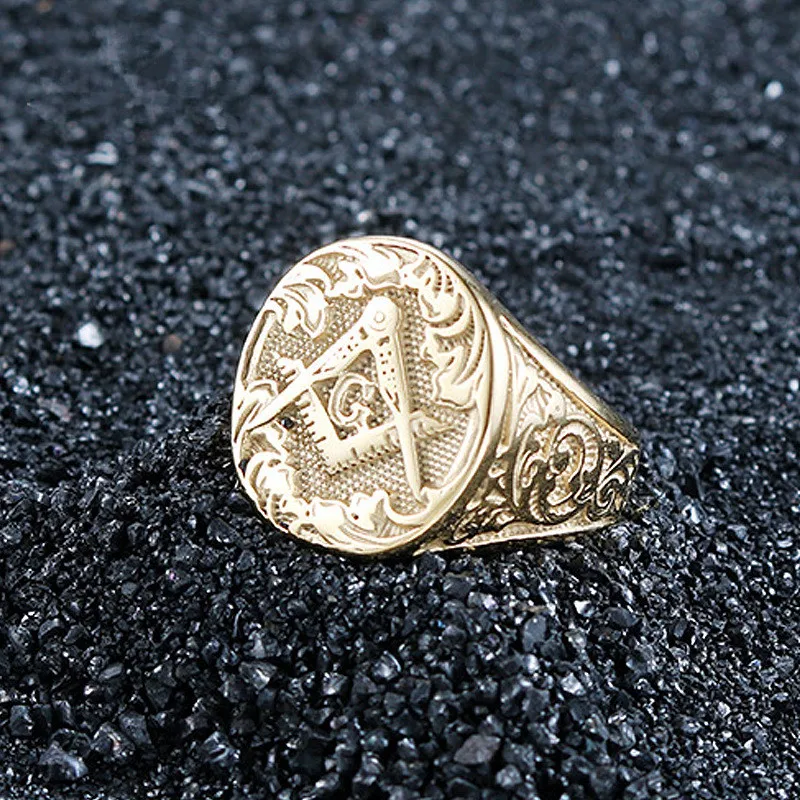 Vintage Men Gold Plated Masonic Ring Masonic Church Ring Mason Ring Hip Hop Punk Ring Banquet Party Jewelry Father's Day Gift
