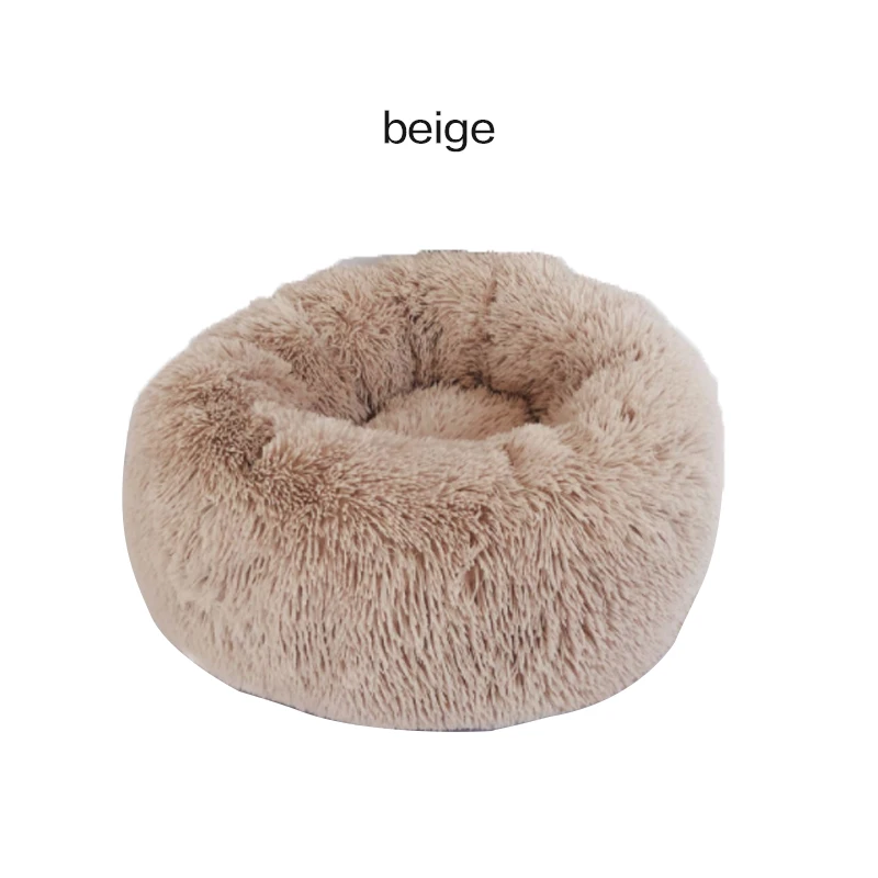 Beige Круглые плюшевые кровати для кошек, мягкая длинная плюшевая кровать для маленьких собак, кровать для маленьких собак, гнездо для кошек, зимняя теплая спальная кровать, коврик для щенка A10 - Color: Beige