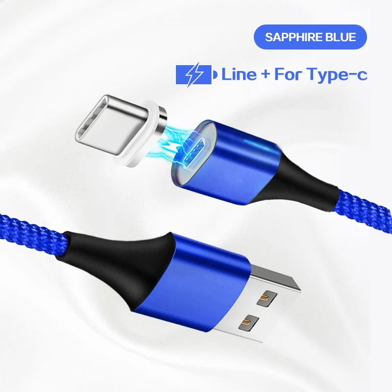Blue For Type C Магнитный кабель 3A для быстрой зарядки, кабель Micro USB type C для Android iPhone X XS MAX XR, магнитный usb-кабель для зарядки, нейлоновый шнур для передачи данных - Цвет: Blue For Type C