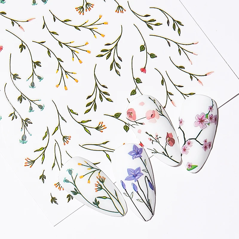 

Flower With Stems Branch Rattan 3D Nail Stickers Rose Design Floral Pattern Transfer Sticker Decal For Nails Manicure Decoration