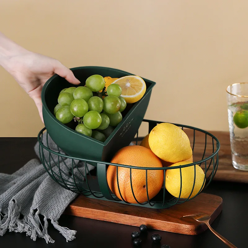 

Wrought Iron Fruit Vegetable Storage Basket Hollow Drain Food Tray Container Snacks Bread Bowls Baskets Home Sundries Organizer