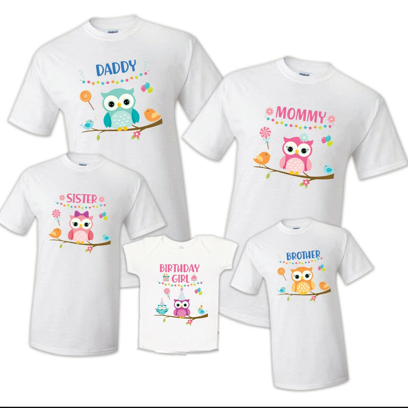 

Owl Bird Big Family Birthday Matching T Shirts Dad Mon Baby Family Matching Outfits, All Family Member Availible Shirts Gift