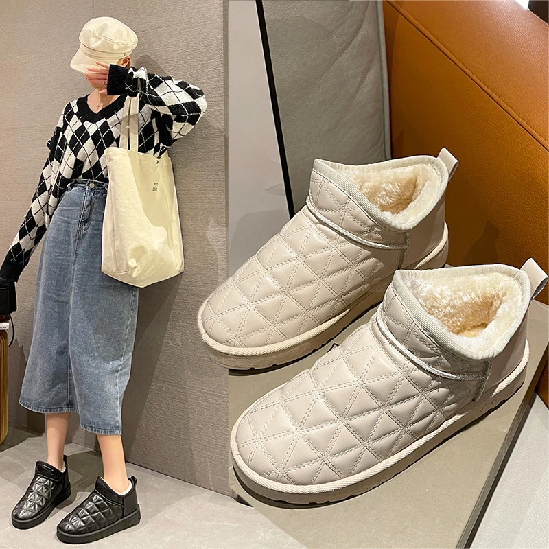 Waterproof Short-Tube Women's Snow Boots, Thick Warm Short Boots, Plus Velvet Non-Slip Casual Fall/Winter Women's Cotton Shoes