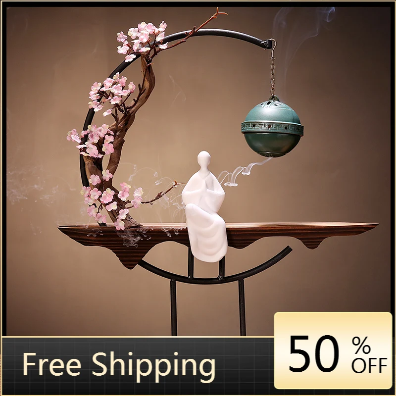 

Backflow Incense Burner Wood Stand Buddha Incense Burner Monk Smoke Backflow Buddha Zen Encens Incense Burner Ornaments AA50XL