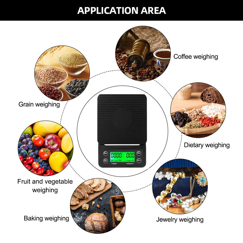 

3KG 5KG Scale with Timer Portable Electronic Digital Kitchen Scale High Precision LCD Drip Coffee Electronic Scales