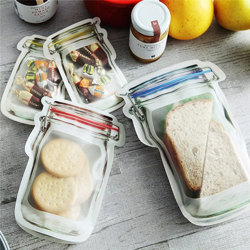 16 шт/4 шт многоразовые мешочки Mason Jar портативные на молнии пакеты для хранения еды
