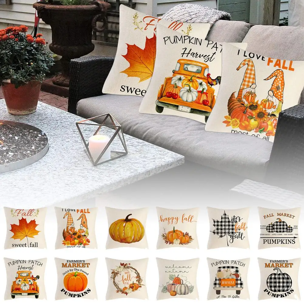 

Happy Thanksgiving Cushion Cover Autumn Fall Farm Pumpkin Decorative Throw Pillows Sofa Cushions Maple Leaf Pillowcase