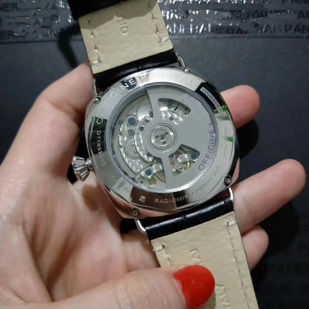 

Classic New Men Automatic Mechanical Sapphire Stainless Steel Black Leather GMT 8 Days Watch Green Luminous AAA+