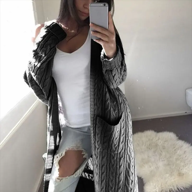 

Women Long Cardigan Sweater Top Long Sleeve loose knitting cardigan sweater Women Knitted Female Cardigan pull femme