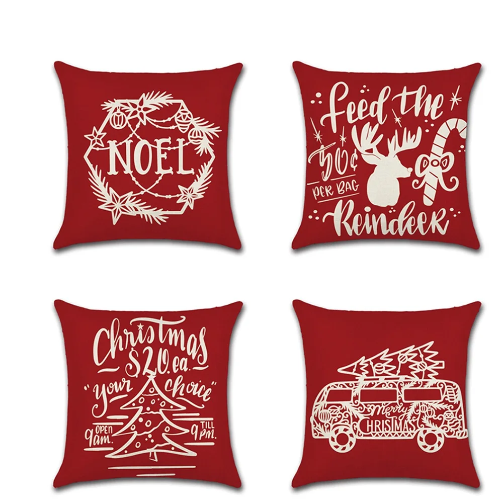 

Рождественские красные подушки для автомобилей с оленем, чехлы для дивана, наволочки, рождественские украшения для дома, fundas cojines
