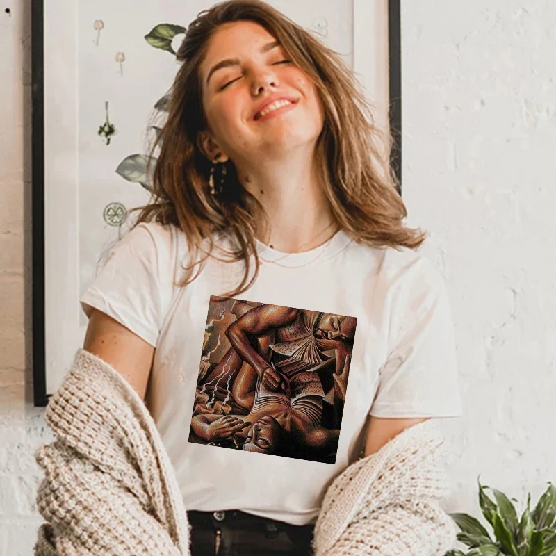 Харадзюку футболка с человеком и природой Женская Милая Ulzzang в Корейском стиле