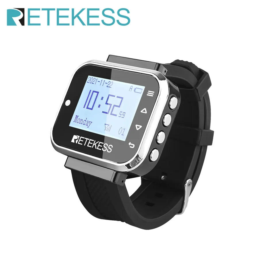 Retekess TD110 433MHz Wireless Restaurant Pager Waiter Watch Receiver 7 Languages Customer Service For Hookah Bar Cafe