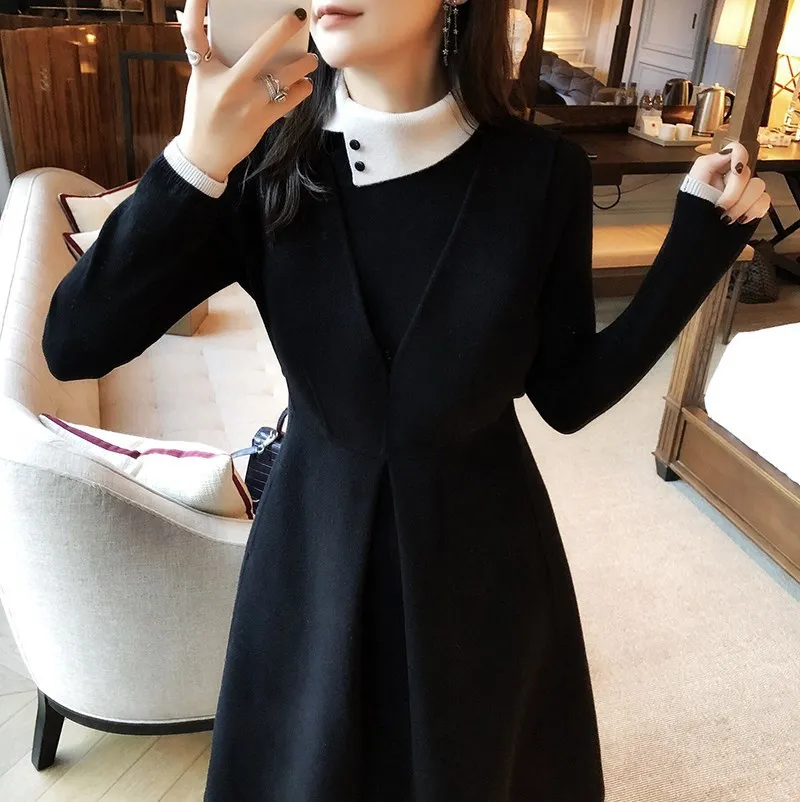 

Женское Трикотажное Шерстяное Платье, длинная юбка в стиле ретро