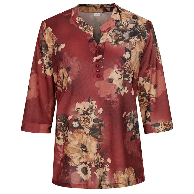 

Summer Vintage Blouse Women Printed Casual Loose Half Sleeve V-neck Breathable Female Shirt V-Neck Plus Size Woman Tops XL-5XL