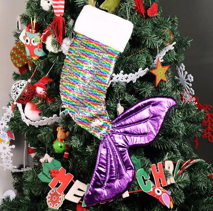 

Mermaid sequined Christmas stocking Fishtail Santa Claus Candy Gift Bag Holders Xmas Socks Party Home Decorative Presents Wrap