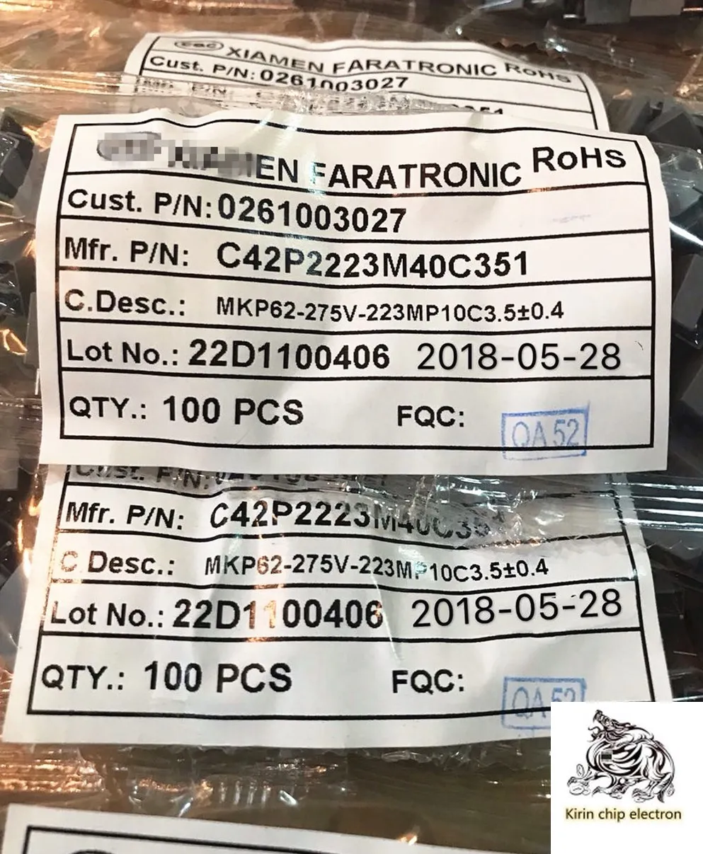 

100PCS/LOT farad ampourimeter capacitance C42P2223M MKP62 223K M 0.022uf 275V 305V P10MM