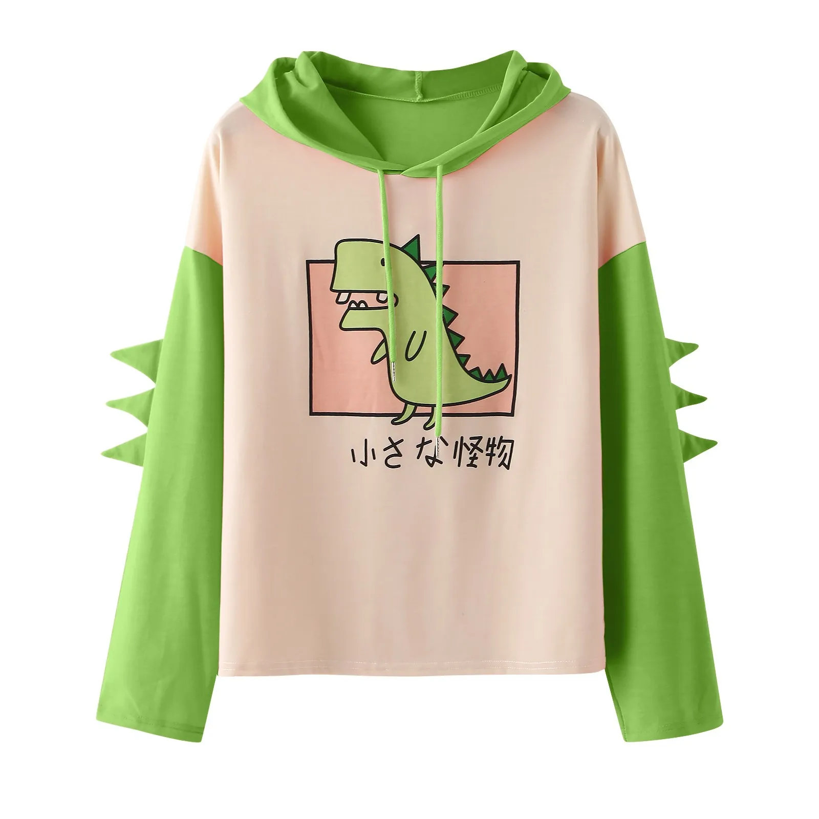 

kawaii Women Dinosaur Sweatshirts Hooded Autumn Warm Hoodies Pullovers With Horns Harajuku Hooded Girls Teens Splice Hoodie топ