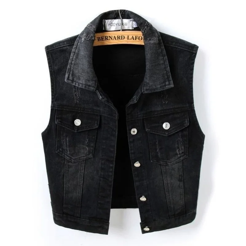 

Woman Jacket Vest Denim Vest Women's Short Black Spring Autumn Sleeveless Coat Vest Shoulder Strap plus Size Chaleco Mujer
